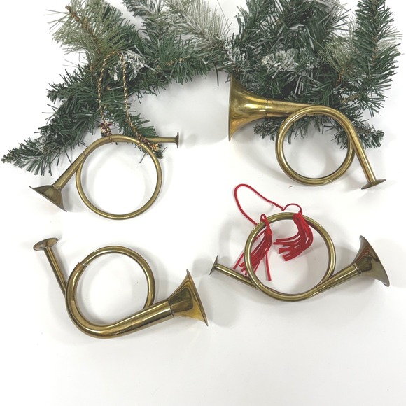 Vintage Other - Set of 4 Vintage Brass French Horn Christmas Ornaments- Wreath decor